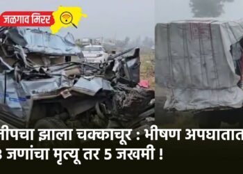 जीपचा झाला चक्काचूर : भीषण अपघातात ३ जणांचा मृत्यू तर ५ जखमी !