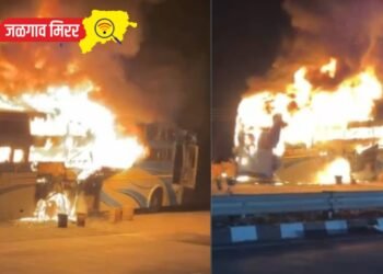 खळबळजनक : मध्यरात्री महामार्गावर खाजगी बसला भीषण आग !