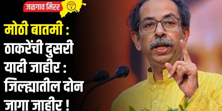 मोठी बातमी : ठाकरेंची दुसरी यादी जाहीर : जिल्ह्यातील दोन जागा जाहीर !