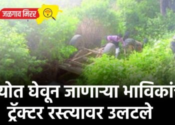 ज्योत घेवून जाणाऱ्या भाविकांचे ट्रॅक्टर रस्त्यावर उलटले
