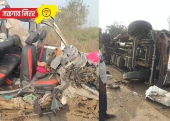 गाडीचा चक्काचूर : स्कार्पिओची ट्रकला जबर धडक : परिवारातील ४ ठार !