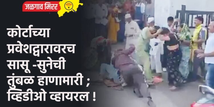 कोर्टाच्या प्रवेशद्वारावरच सासू -सुनेची तुंबळ हाणामारी ; व्हिडीओ व्हायरल !