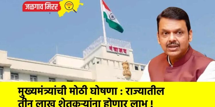 मुख्यमंत्र्यांची मोठी घोषणा : राज्यातील तीन लाख शेतकऱ्यांना होणार लाभ !