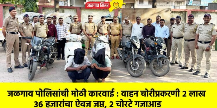 जळगाव पोलिसांची मोठी कारवाई : वाहन चोरीप्रकरणी २ लाख ३६ हजारांचा ऐवज जप्त, २ चोरटे गजाआड