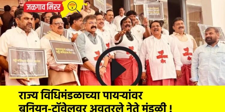 राज्य विधिमंडळाच्या पायऱ्यांवर बनियन-टॉवेलवर अवतरले नेते मंडळी !