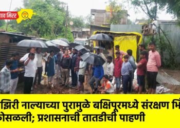 नागझिरी नाल्याच्या पुरामुळे बक्षिपूरमध्ये संरक्षण भिंत कोसळली; प्रशासनाची तातडीची पाहणी