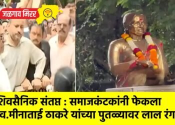 शिवसैनिक संतप्त : समाजकंटकांनी फेकला स्व.मीनाताई ठाकरे यांच्या पुतळ्यावर लाल रंग !