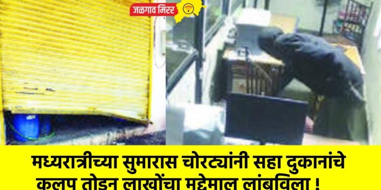 मध्यरात्रीच्या सुमारास चोरट्यांनी सहा दुकानांचे कुलूप तोडून लाखोंचा मुद्देमाल लांबविला !