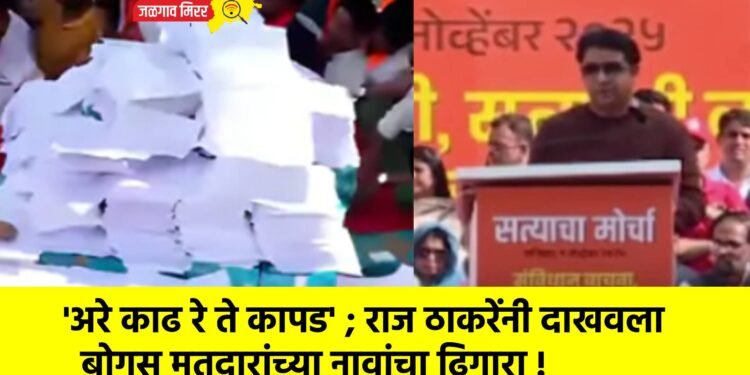 ‘अरे काढ रे ते कापड’ ; राज ठाकरेंनी दाखवला बोगस मतदारांच्या नावांचा ढिगारा !