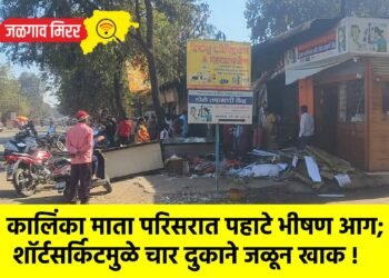 कालिंका माता परिसरात पहाटे भीषण आग; शॉर्टसर्किटमुळे चार दुकाने जळून खाक !