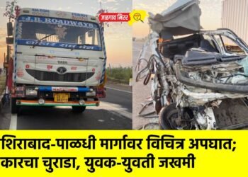 नशिराबाद-पाळधी मार्गावर विचित्र अपघात; कारचा चुराडा, युवक-युवती जखमी