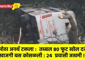 मोठा अनर्थ टळला :  तब्बल ८० फूट खोल दरीत खाजगी बस कोसळली : २४  प्रवासी जखमी !