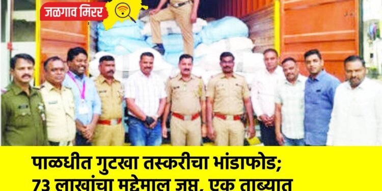 पाळधीत गुटखा तस्करीचा भांडाफोड; ७३ लाखांचा मुद्देमाल जप्त, एक ताब्यात