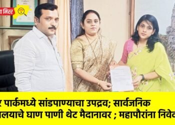 सागर पार्कमध्ये सांडपाण्याचा उपद्रव; सार्वजनिक शौचालयाचे घाण पाणी थेट मैदानावर ; महापौरांना निवेदन !