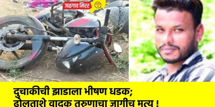 दुचाकीची झाडाला भीषण धडक; ढोलताशे वादक तरुणाचा जागीच मृत्यू !