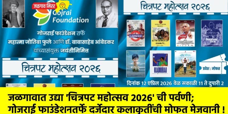 जळगावात उद्या ‘चित्रपट महोत्सव २०२६’ ची पर्वणी; गोजराई फाउंडेशनतर्फे दर्जेदार कलाकृतींची मोफत मेजवानी !