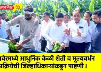 रावेरमध्ये आधुनिक केळी शेती व मूल्यवर्धन प्रक्रियेची जिल्हाधिकाऱ्यांकडून पाहणी !