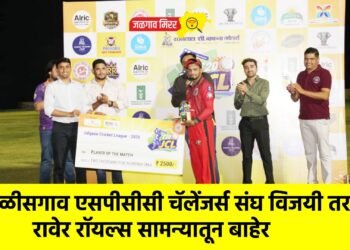 चाळीसगाव एसपीसीसी चॅलेंजर्स संघ विजयी तर रावेर रॉयल्स सामन्यातून बाहेर