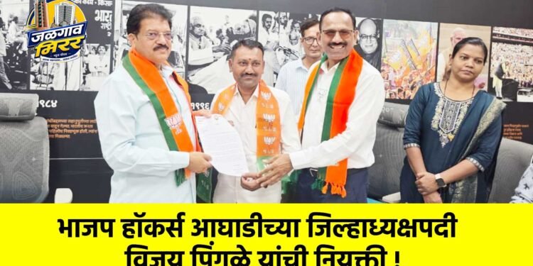 भाजप हॉकर्स आघाडीच्या जिल्हाध्यक्षपदी विजय पिंगळे यांची नियुक्ती !