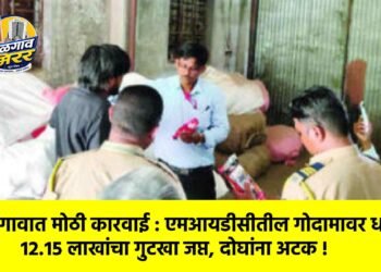 जळगावात मोठी कारवाई : एमआयडीसीतील गोदामावर धाड; १२.१५ लाखांचा गुटखा जप्त, दोघांना अटक !