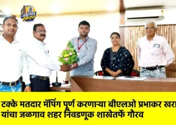 १०० टक्के मतदार मॅपिंग पूर्ण करणाऱ्या बीएलओ प्रभाकर खराटे यांचा जळगाव शहर निवडणूक शाखेतर्फे गौरव