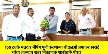 १०० टक्के मतदार मॅपिंग पूर्ण करणाऱ्या बीएलओ प्रभाकर खराटे यांचा जळगाव शहर निवडणूक शाखेतर्फे गौरव