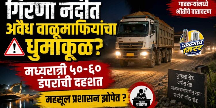 गिरणा नदीत अवैध वाळूमाफियांचा धुमाकूळ?; मध्यरात्री ५०-६० डंपरांची दहशत ; महसूल प्रशासन झोपेत ?