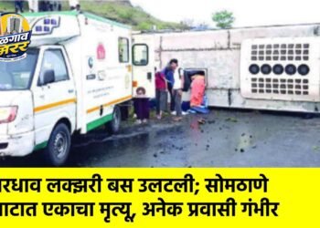 भरधाव लक्झरी बस उलटली; सोमठाणे घाटात एकाचा मृत्यू, अनेक प्रवासी गंभीर