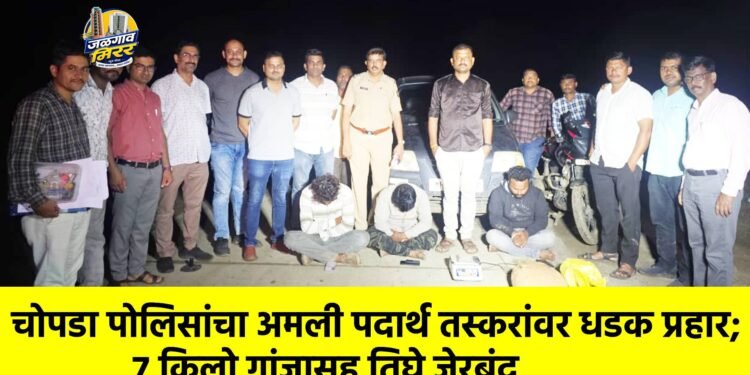 चोपडा पोलिसांचा अमली पदार्थ तस्करांवर धडक प्रहार; ७ किलो गांजासह तिघे जेरबंद