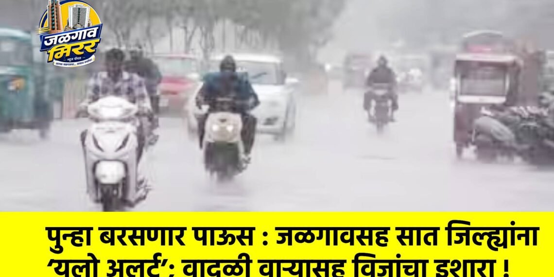 पुन्हा बरसणार पाऊस : जळगावसह सात जिल्ह्यांना ‘यलो अलर्ट’; वादळी वाऱ्यासह विजांचा इशारा !