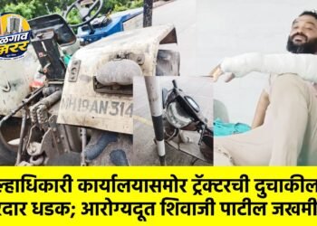 जिल्हाधिकारी कार्यालयासमोर ट्रॅक्टरची दुचाकीला जोरदार धडक; आरोग्यदूत शिवाजी पाटील जखमी !